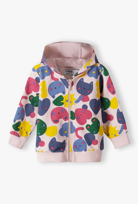 Różowa bluza niemowlęca w koty z odpinanym kapturem