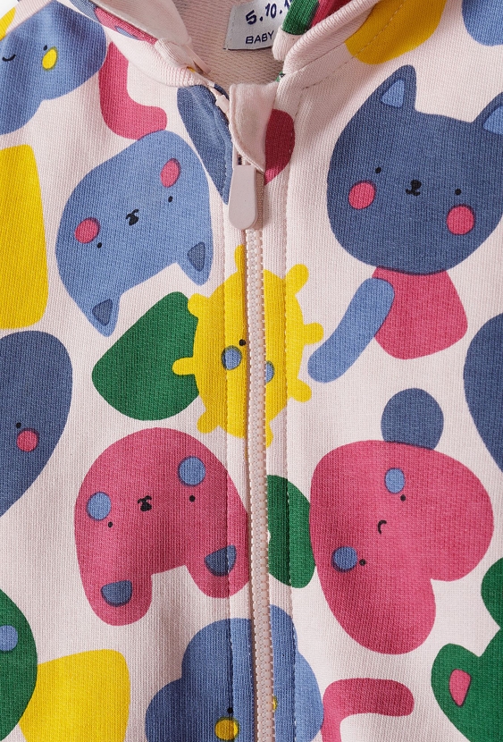 Różowa bluza niemowlęca w koty z odpinanym kapturem