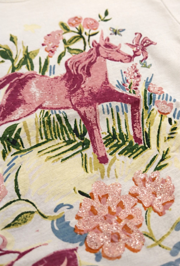 Koszulka dziewczęca z kolorowym nadrukiem i brokatem