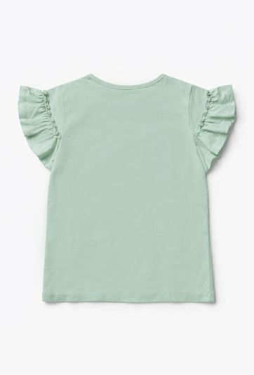 Koszulka dla dziewczynki z falbanką i nadrukiem kowbojek