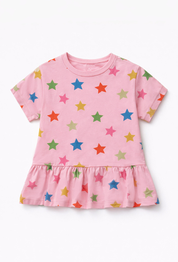Koszulka dla dziewczynki w gwiazdki z falbanką