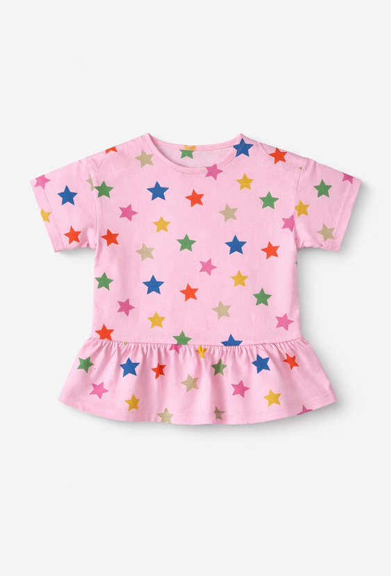 Koszulka dla dziewczynki w gwiazdki z falbanką