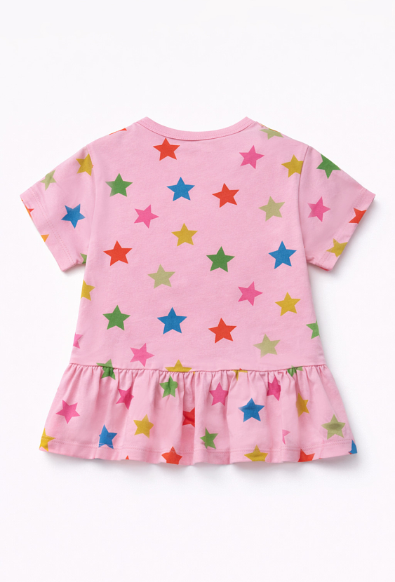 Koszulka dla dziewczynki w gwiazdki z falbanką