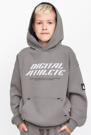 Szara bluza nierozpinana z kapturem dla chłopca