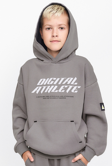 Szara bluza nierozpinana z kapturem dla chłopca