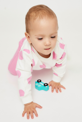 Bluza dresowa dla niemowlaka - biała w różowe grochy - 5.10.15.