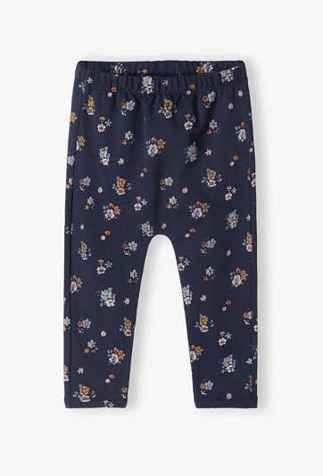 Bawełniane spodnie niemowlęce - granatowe w kwiatki