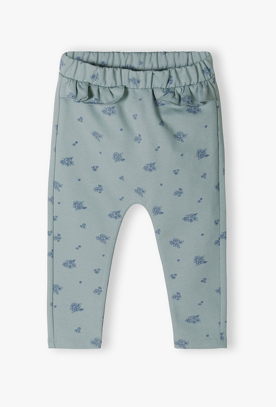 Bawełniane spodnie niemowlęce - niebieskie w kwiaty
