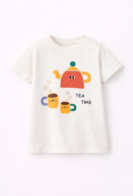 Biała koszulka dziewczęca -  Tea Time