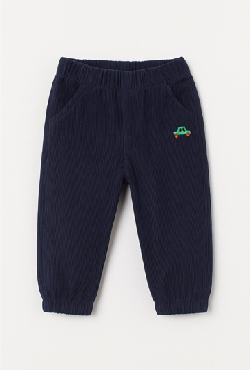 Granatowe sztruksowe joggery chłopięce z haftem