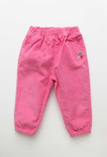 Różowe sztruksowe joggery niemowlęce z haftem