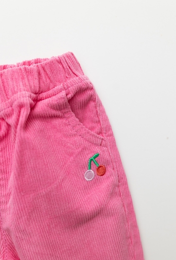 Różowe sztruksowe joggery niemowlęce z haftem