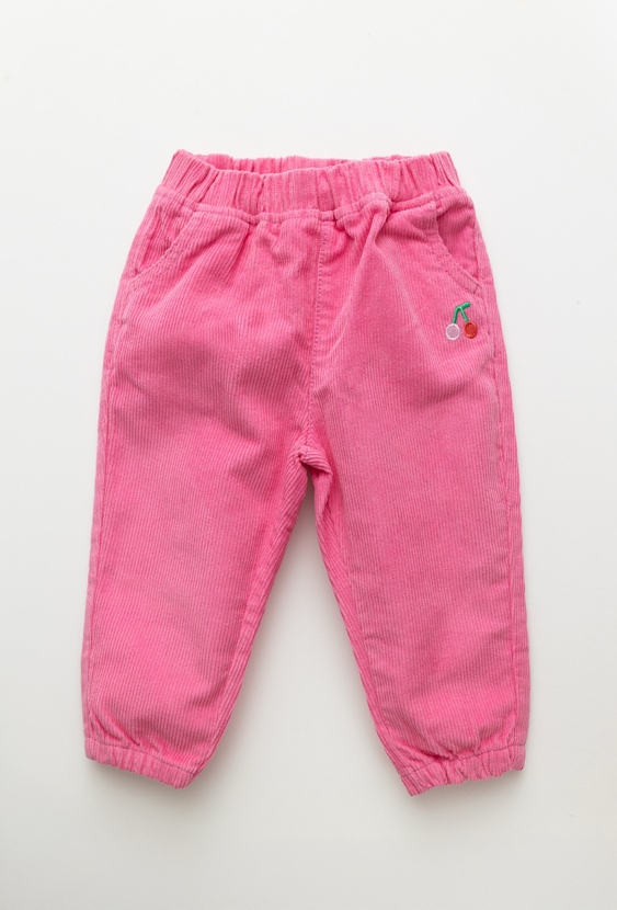 Różowe sztruksowe joggery niemowlęce z haftem