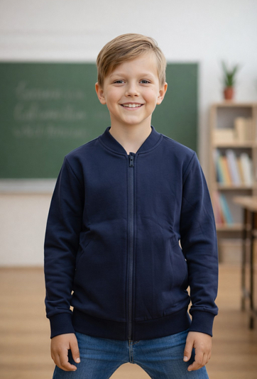 Bluza rozpinana dla chłopca granatowa na stójce