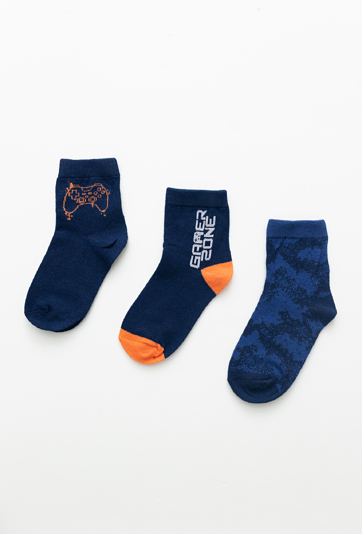 Skarpety chłopięce 3-pak granatowe z motywem gry.