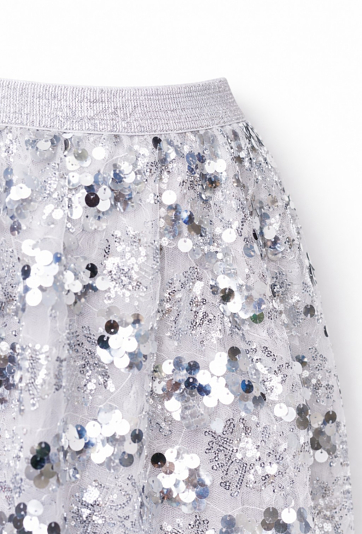 Spódnica dziewczęca srebrna z cekinami