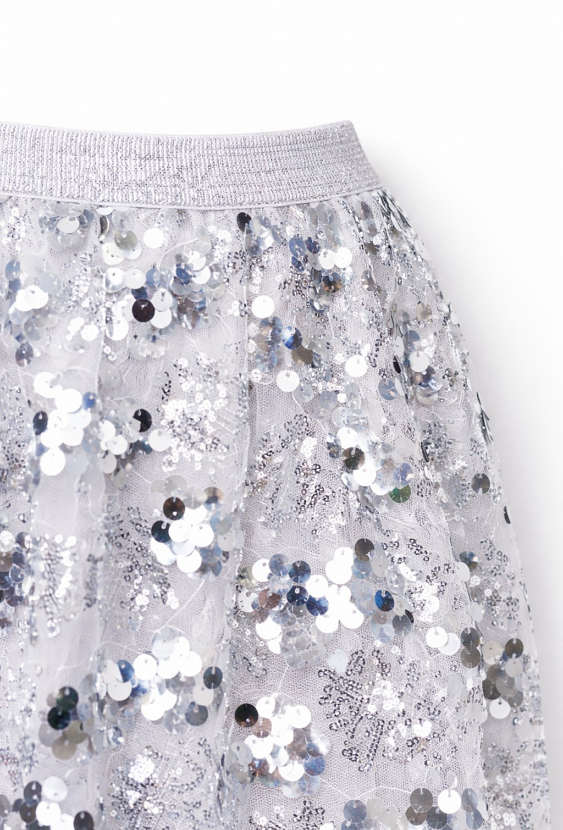 Spódnica dziewczęca srebrna z cekinami