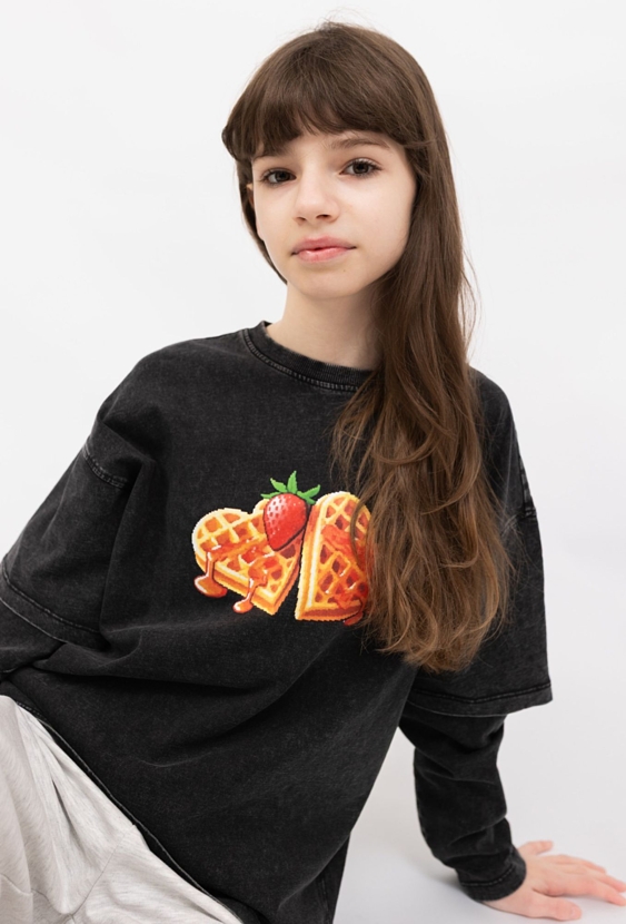 Bluzka dziecięca z długim rękawem z efektem sprania