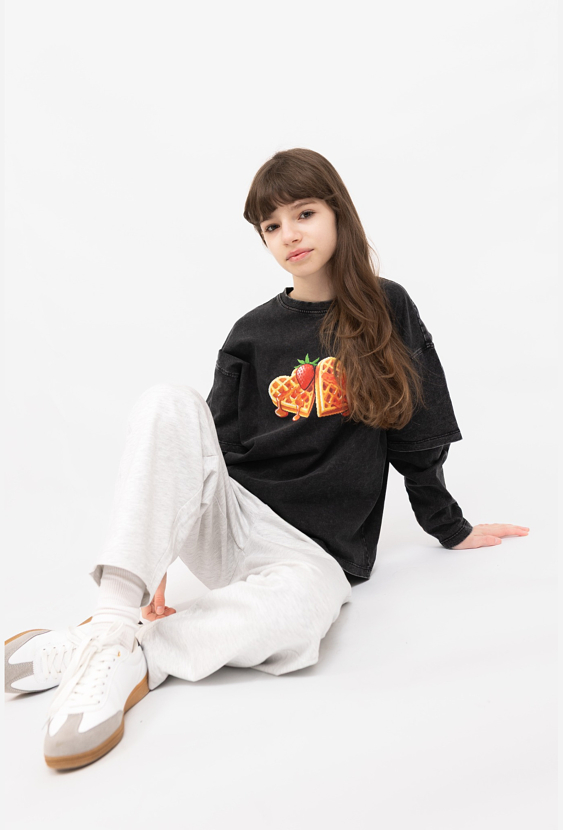 Bluzka dziecięca z długim rękawem z efektem sprania