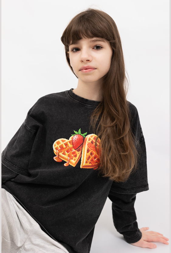 Bluzka dziecięca z długim rękawem z efektem sprania