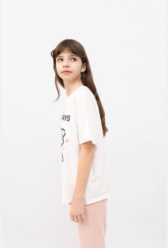 T-shirt dziecięcy oversize „Sweet Days” z nadrukiem kotów