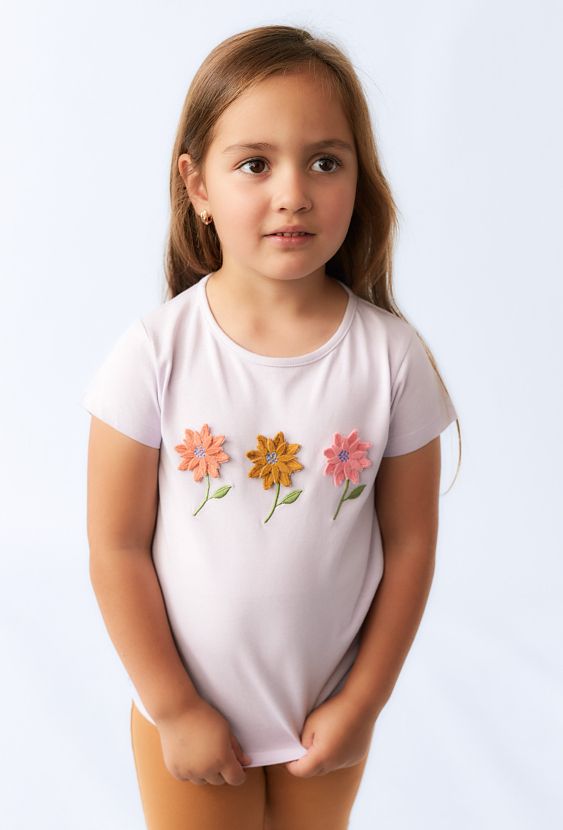 Koszulka dziewczęca fioletowa z kwiatkami