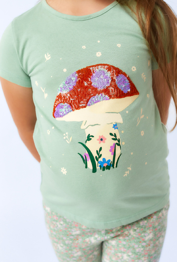 Koszulka dziewczęca z cekinowym grzybkiem