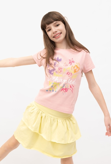 Koszulka prążkowana z kwiatowym nadrukiem