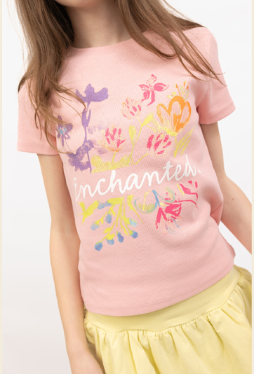 Koszulka prążkowana z kwiatowym nadrukiem