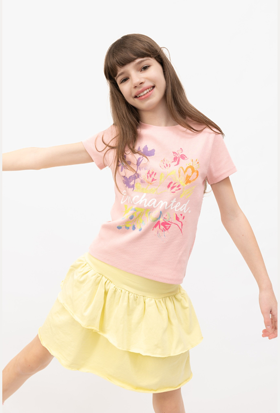 Koszulka prążkowana z kwiatowym nadrukiem