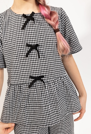 Koszulka dziewczęca w kratkę z kokardkami