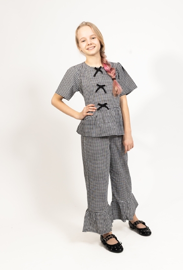 Koszulka dziewczęca w kratkę z kokardkami