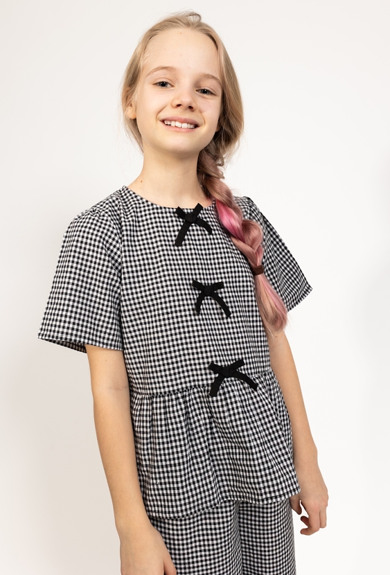 Koszulka dziewczęca w kratkę z kokardkami