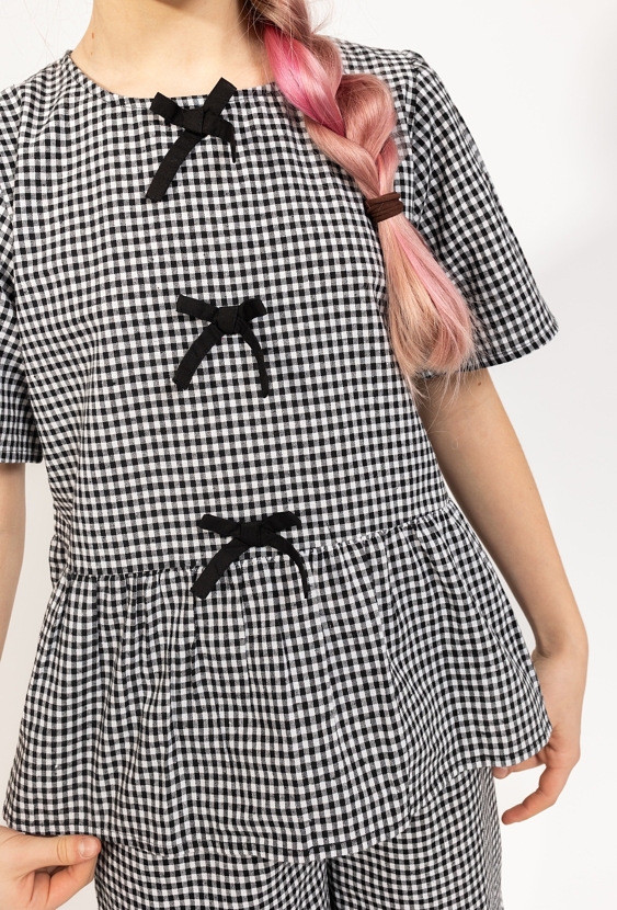 Koszulka dziewczęca w kratkę z kokardkami