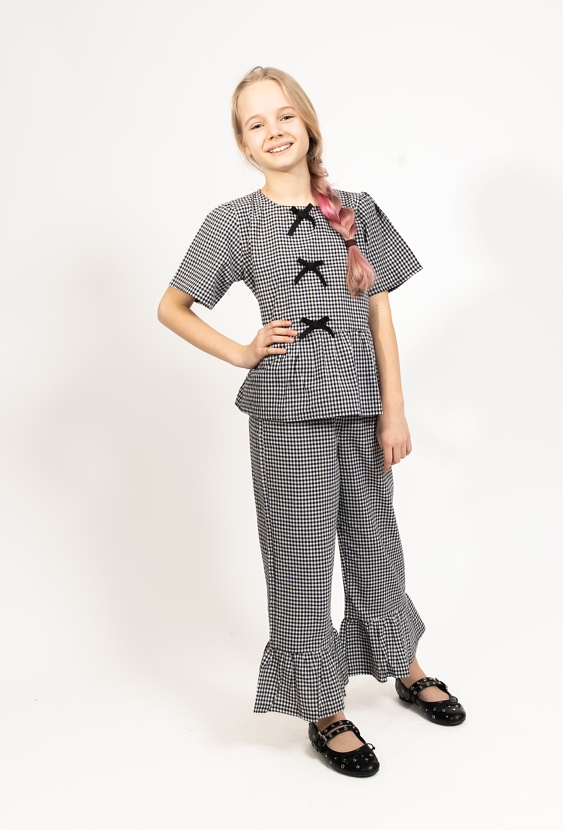 Koszulka dziewczęca w kratkę z kokardkami