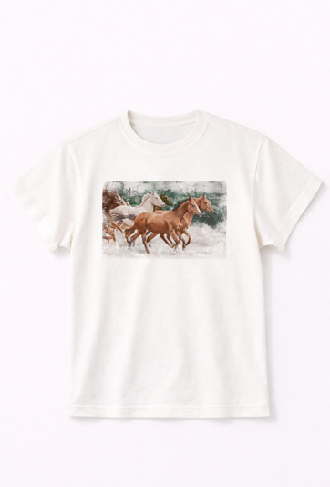 Koszulka oversize z motywem koni dla dziewczynki