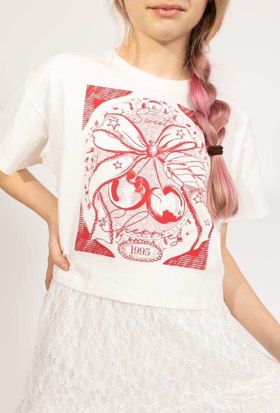 Crop top dziewczęcy - wisienki