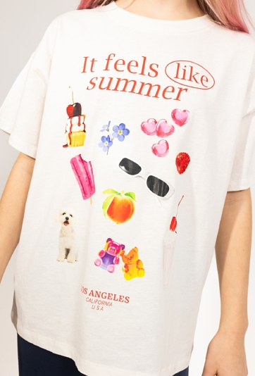 Dziewczęca koszulka oversize z letnimi fotonadrukami