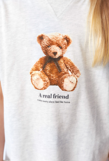 Koszulka dziewczęca z nadrukiem misia „A real friend”