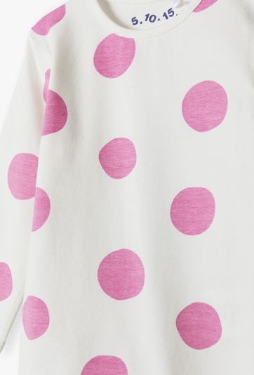 Dzianinowe body z długim rękawem - białe w różowe kropki