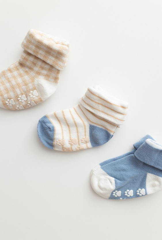 Skarpetki niemowlęce chłopięce antypoślizgowe – 3-pak