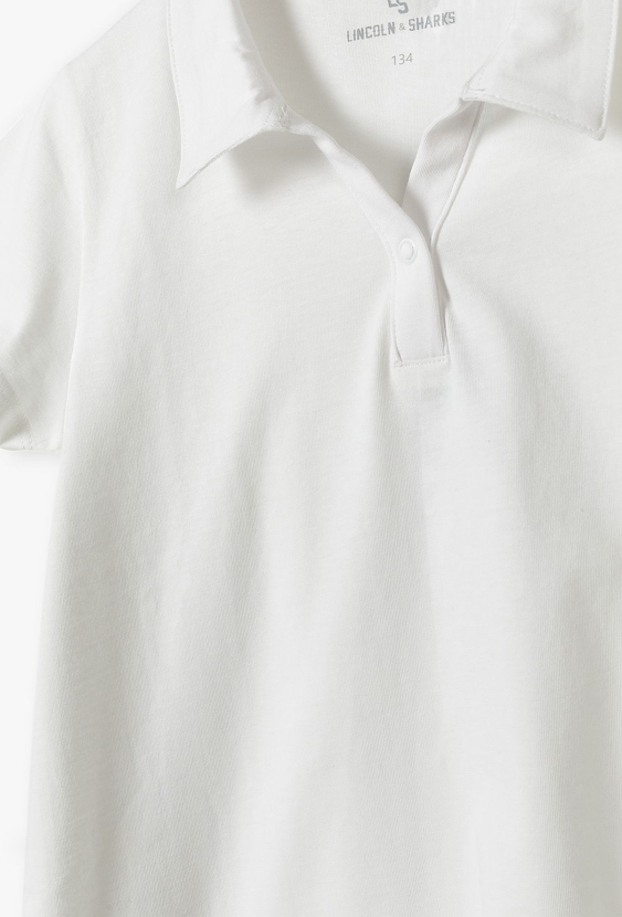 Biały t-shirt dziewczęcy z kołnierzykiem - Lincoln&Sharks