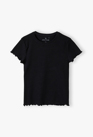 Czarny t-shirt dziewczęcy w drobne prążki - Lincoln&Sharks