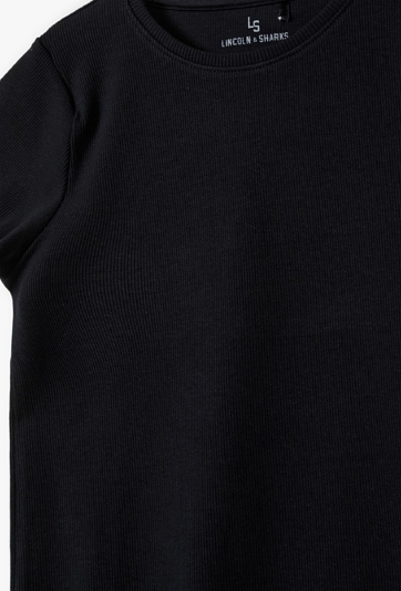 Czarny t-shirt dziewczęcy w drobne prążki - Lincoln&Sharks