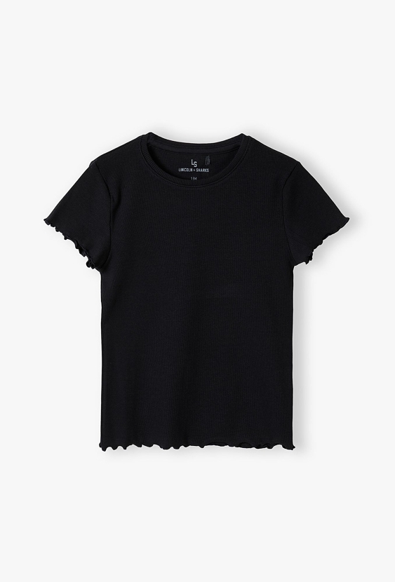Czarny t-shirt dziewczęcy w drobne prążki - Lincoln&Sharks