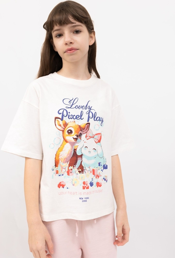 T-shirt dziewczęcy z nadrukiem zwierząt