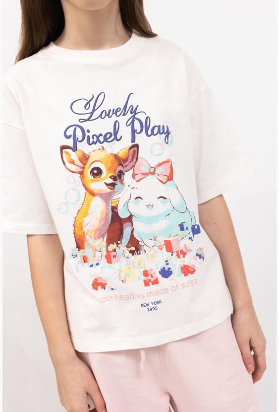 T-shirt dziewczęcy z nadrukiem zwierząt