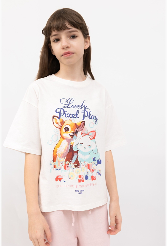 T-shirt dziewczęcy z nadrukiem zwierząt