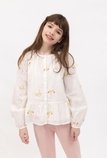 Koszula ażurowa z haftowanymi kwiatuszkami – długi rękaw