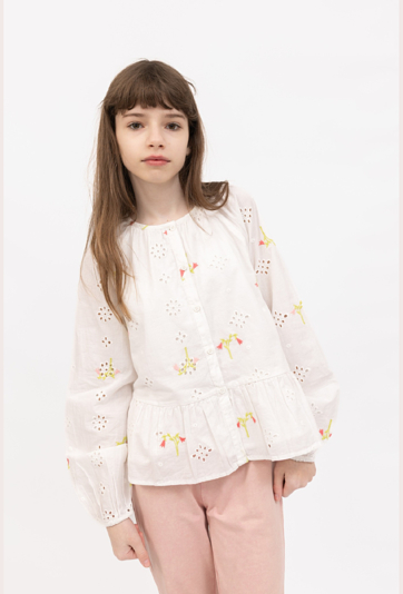 Koszula ażurowa z haftowanymi kwiatuszkami – długi rękaw